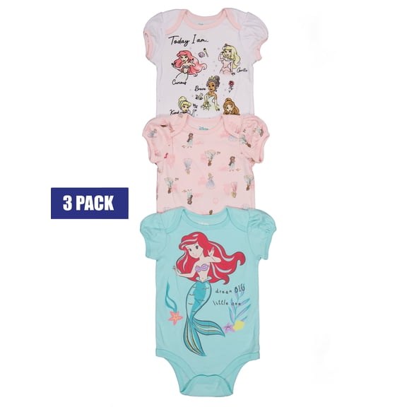 Disney Princess Baby Girls' 3 Pack Short Sleeve Onesies Set Color: pink/multi Size: 0 - 3 months