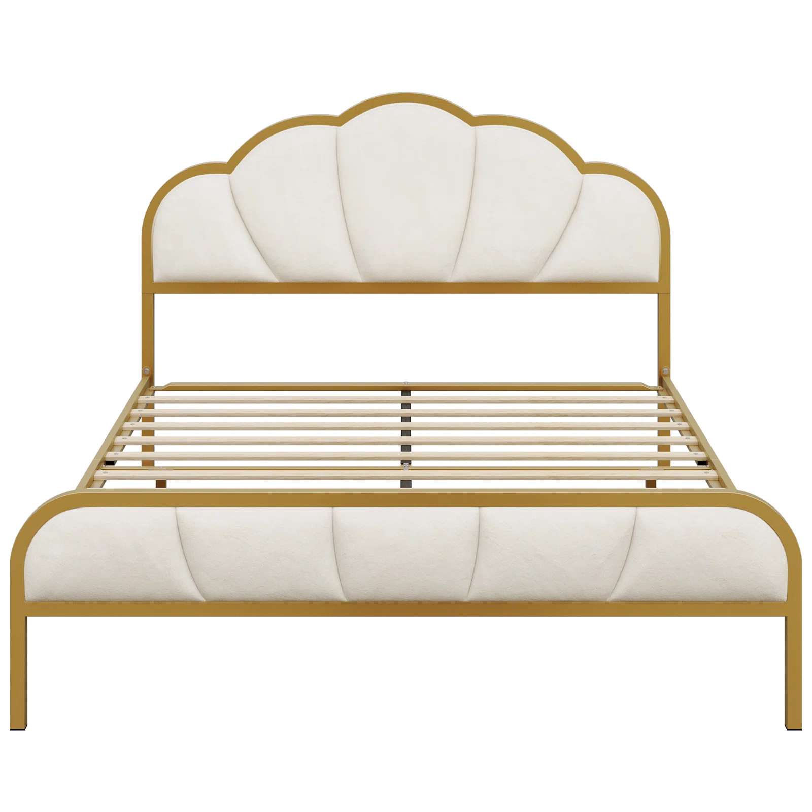 Homfa Queen Size Bed Frame, Golden Velvet Upholstered Platform Bed  with Headboard for Bedroom, Seashell Bed for Kids Girls, Beige - image 4 of 10