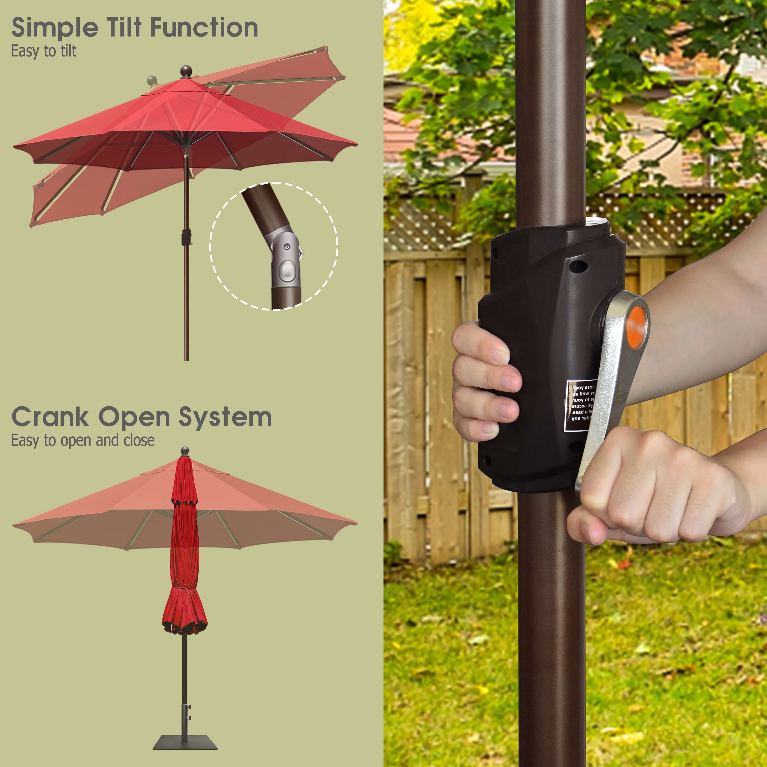 EliteShade 9Ft Market Umbrella Patio Outdoor Table Umbrella with Ventilation and 5 Years Non-Fading Guarantee，Ruby