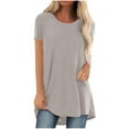 thumbnail image 3 of Gray Women's Short Sleeve T-shirt, Women'S Spring And Summer Solid Color Rag Shoulder Long T Shirt Round Neck Loose Short Sleeved Pullover Top For Women,Women's Short sleeve T-shirt S, 3 of 5