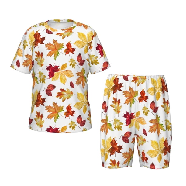 Balery Autumn Leaves 1 Conjunto de Pijama Infantil de Manga Corta con Estampado – Ropa de Dormir de Algodón Suave-3X-Large