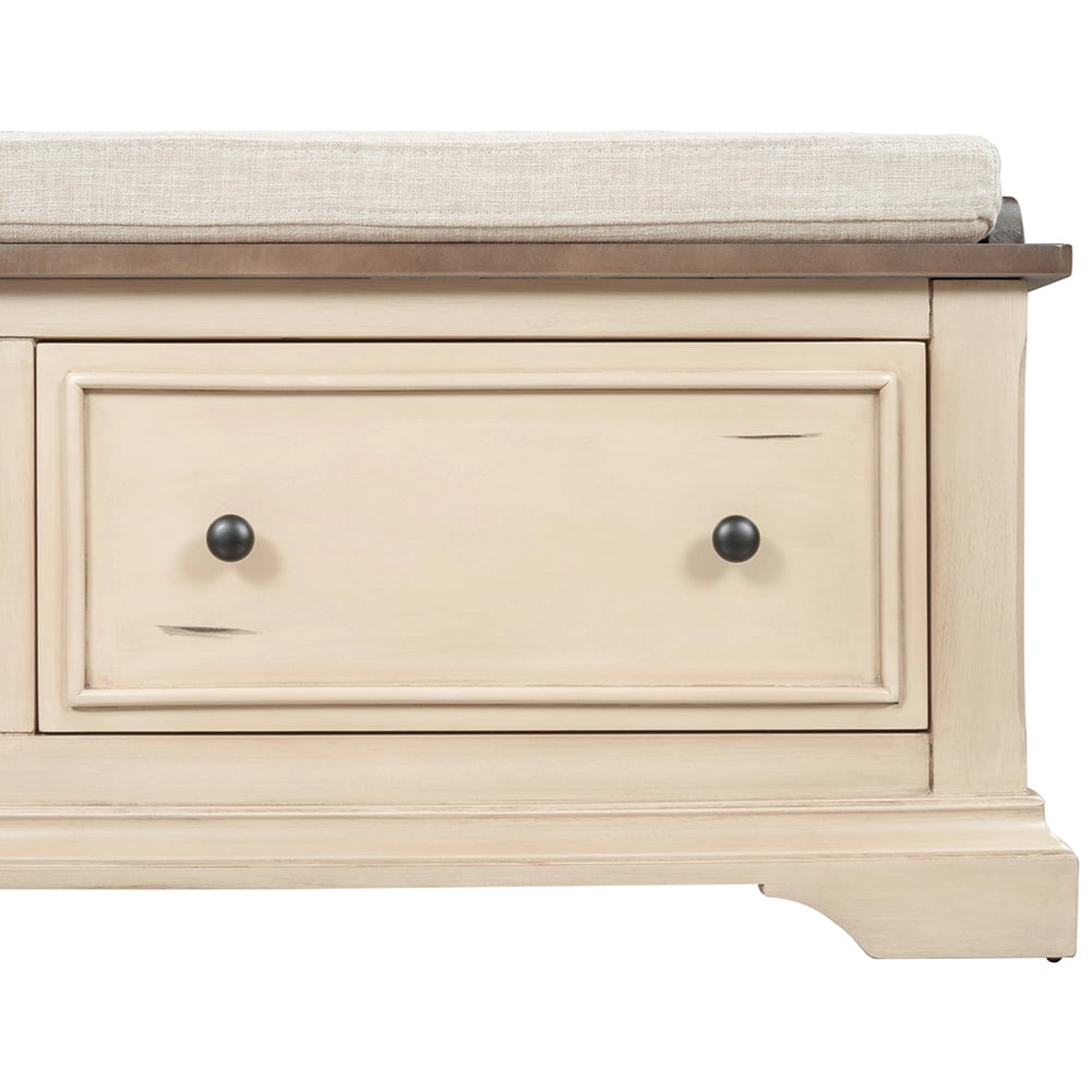 Lowestbest Collection Storage Bench, Solid Wood Shoe Bench with Two Large Drawers and Removable Cushion, Fully Assembled (Beige) Lowestbest Collection Storage Bench, Solid Wood Shoe Bench with Two Large Drawers and Removable Cushion, Fully Assembled (Beige)