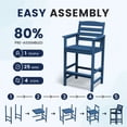 thumbnail image 6 of FUNDAZE Outdoor Bar Height Chair Set of 2, HDPE Weather Resistant Patio Stools with Wide Seat, Ergonomic Back, Armrest & Footrest, Tall Bar Chair for Garden, Poolside, Balcony, Navy Blue, 6 of 6