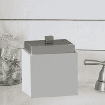 Pure Ceramic Vanity Jar | Stylish Storage for Cotton Swabs,Rounds,Balls,Sponges & Bath Salts | Decorative Canister for Bathroom, Bedroom | Stainless Steel Trim Finish