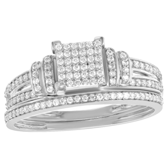AFFY White Natural Diamond Square Split Shank Bridal Ring Set In 10k White Gold (0.33 Cttw)