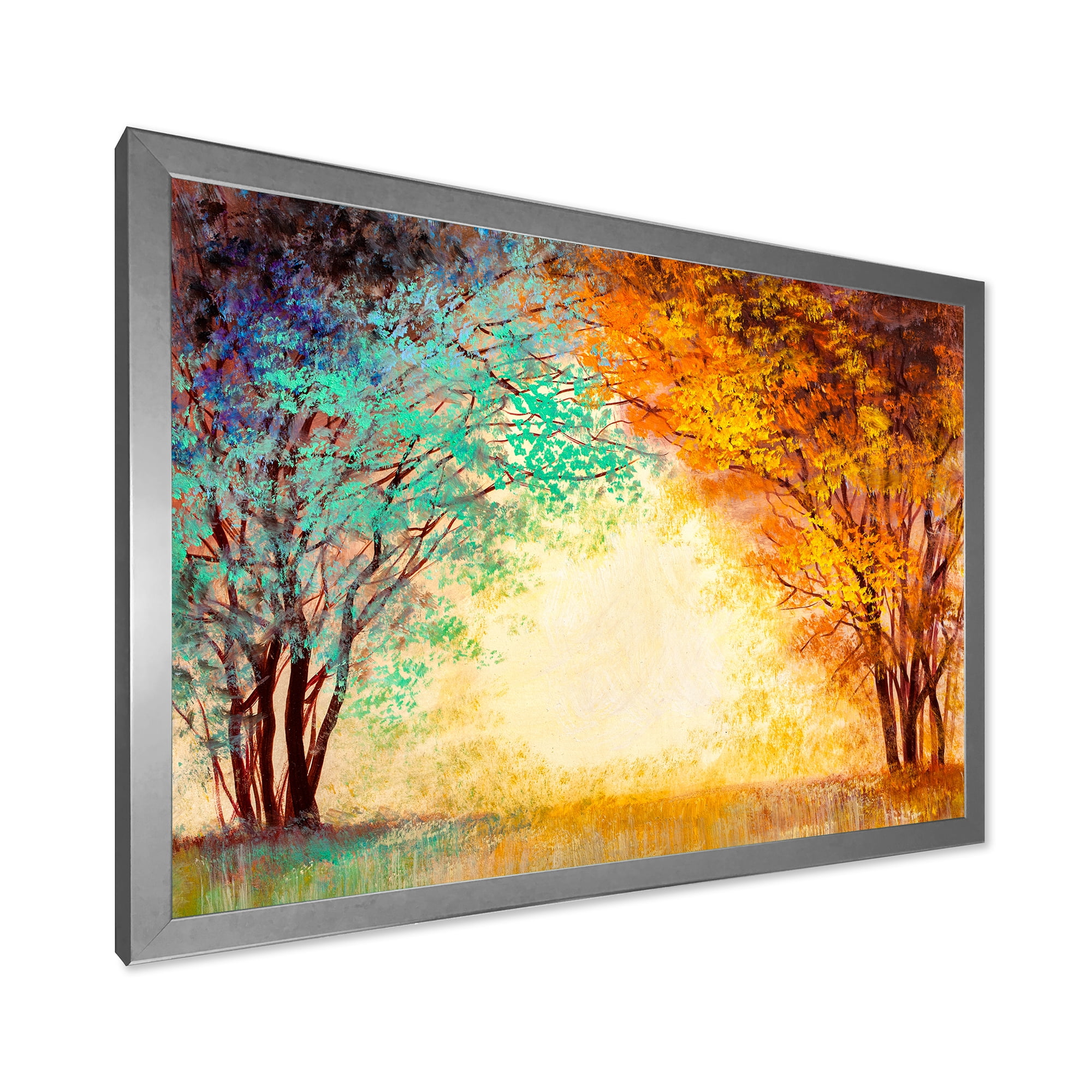 Designart 'Alley Through The Turquise Park In Autumn Sunset ' Traditional Framed Art Print