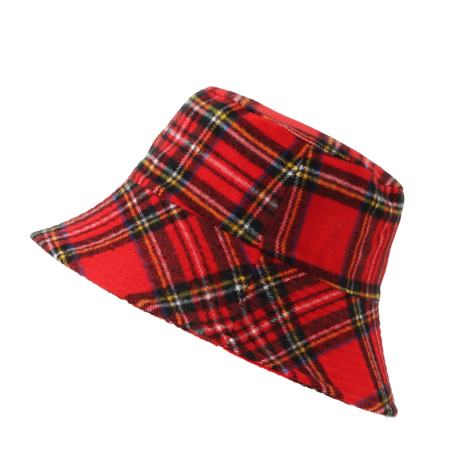 WITHMOONS Polyester Plaid Tartan Bucket Fedora Hat Winter Check Cap HMB1299 (Red) - image 3 of 5