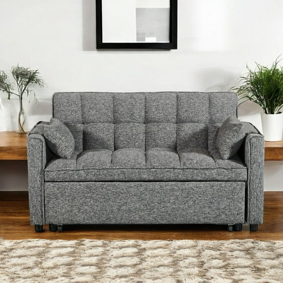 Cosmic Homes Aspire Fabric Sofa Bed with USB Charging Ports, Convertible Sleeper with Cup Holders, Pull-Out Couch Bed for Small Spaces - Grey