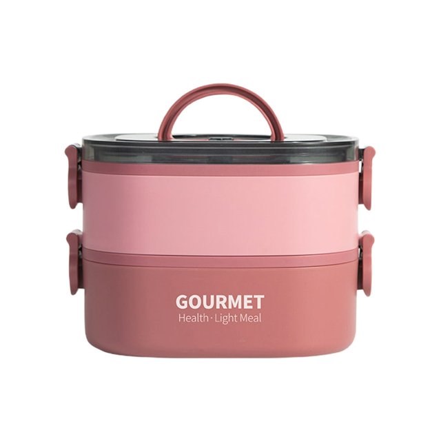 CNKOO 1400ML/2000ML Leakproof Bento Lunch Box with Spork Stackable Reble for Kids Adults Microwave Dishwasher Freezer Safe Lunch Box Red Dual Layer