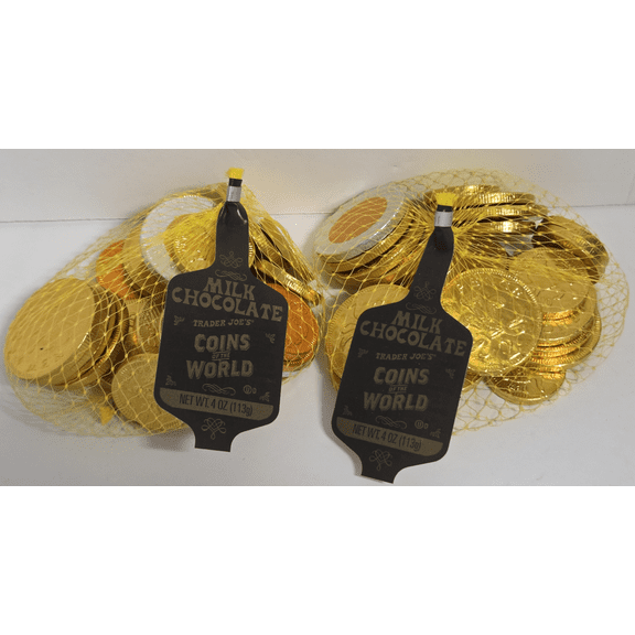 Trader Joe's Milk Chocolate Coins of the World 4oz 113g (2 Bags)