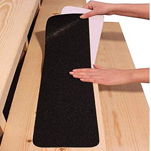 MIGHTDUTY Pack of 15 Non-Slip Safety Step Tapes Wood Stair Treads Floor Track Sticker with Small Roller for Kids Elders Dogs Indoor Home or Outdoor Setting 15x60cm, Black