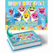 SugarMeLicious Baby Shark 2 Edible Cake Topper Image for 1/4 Sheet Cake: Personalized Birthday Banner for Kids Parties and Undersea Themed Celebrations
