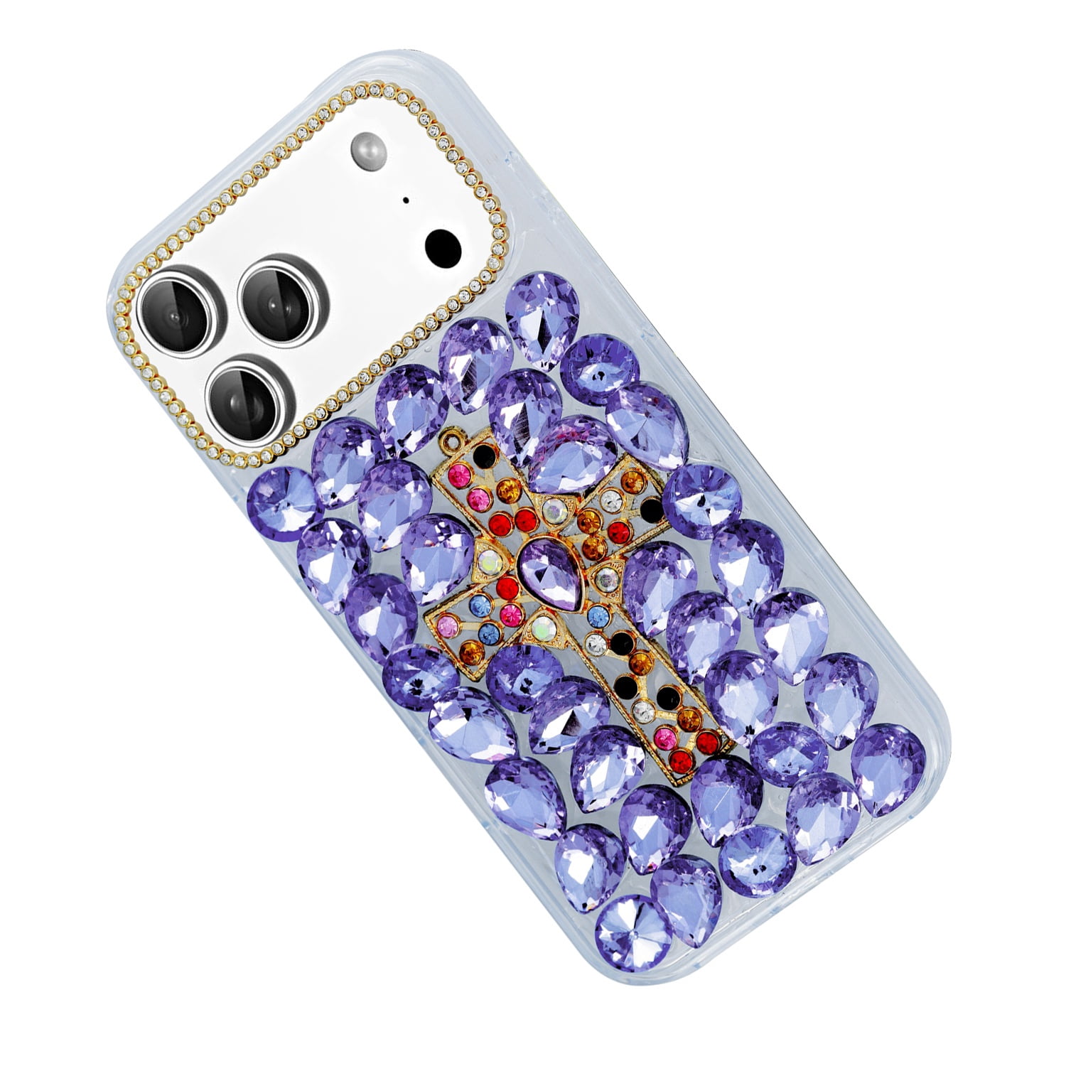 Crystal Flower Silicone Hard Case for iPhone 17 Pro Max - Purple