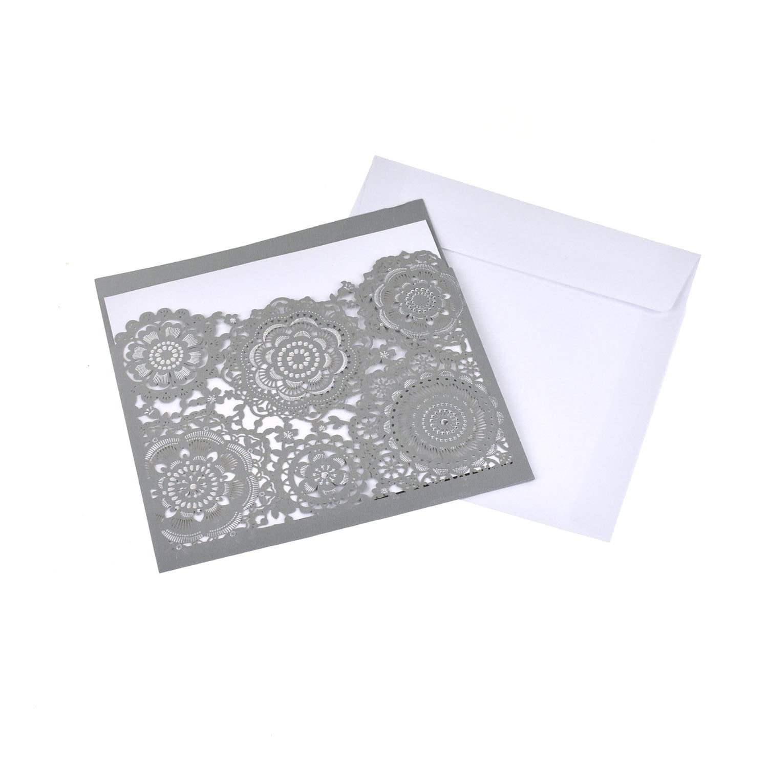 Blank Silver Glitter Laser Cut Design Invitation Cards 8pc Set 
