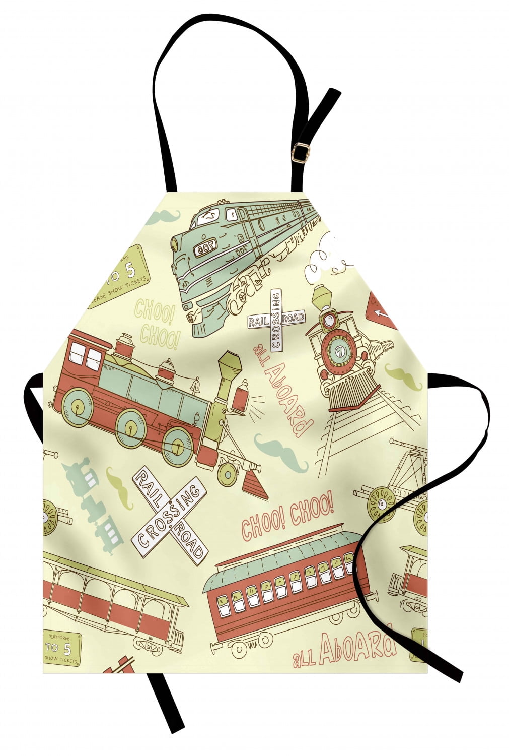 Train Apron, Vintage Doodle Composition About Trains Choo Choo All ...
