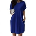 thumbnail image 6 of Baywell Summer and Autumn Women's Solid Color Round Neck Loose Short Sleeved Pocket Dress, Casual and Simple with Temperament, Mid Length Skirt, 6 of 8