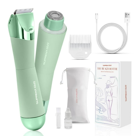 SUPRENT Bikini Trimmer Women- Painless Ladies Hair Removal Waterproof Wet & Dry- 2 in 1 Lady Shaver for Pubic Hair & Facial Hair- Cordless Electric Razors with USB-C Rechargeable G