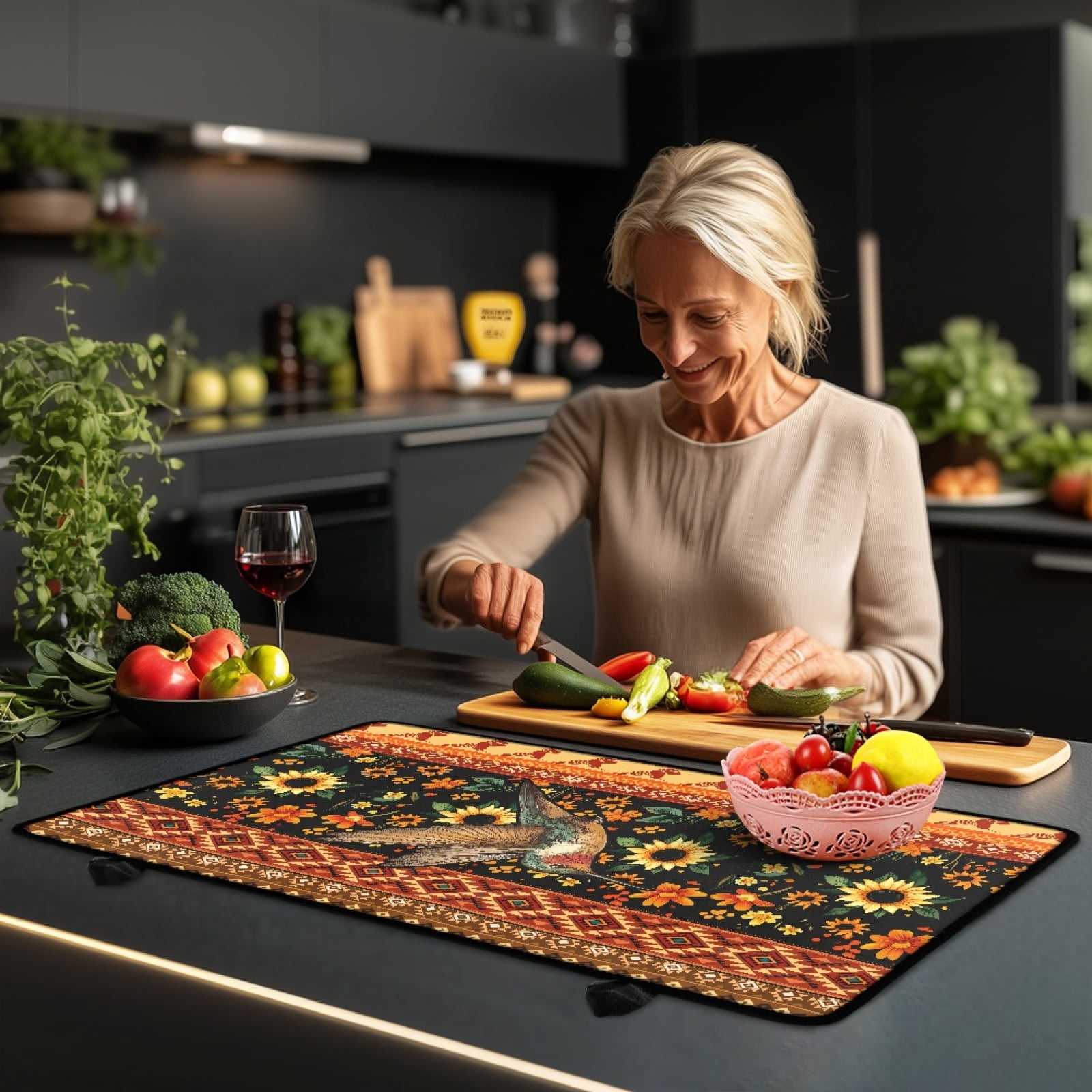 SEANATIVE Glass Top Stove Cover Electric Stove Mat Electric Ceramic Stovetop Cover Oil-proof Washer Dryer Top Protector Scratch Resistant Cooktop Mat, Amercian Tribal Flower Sunflower Hummingbird