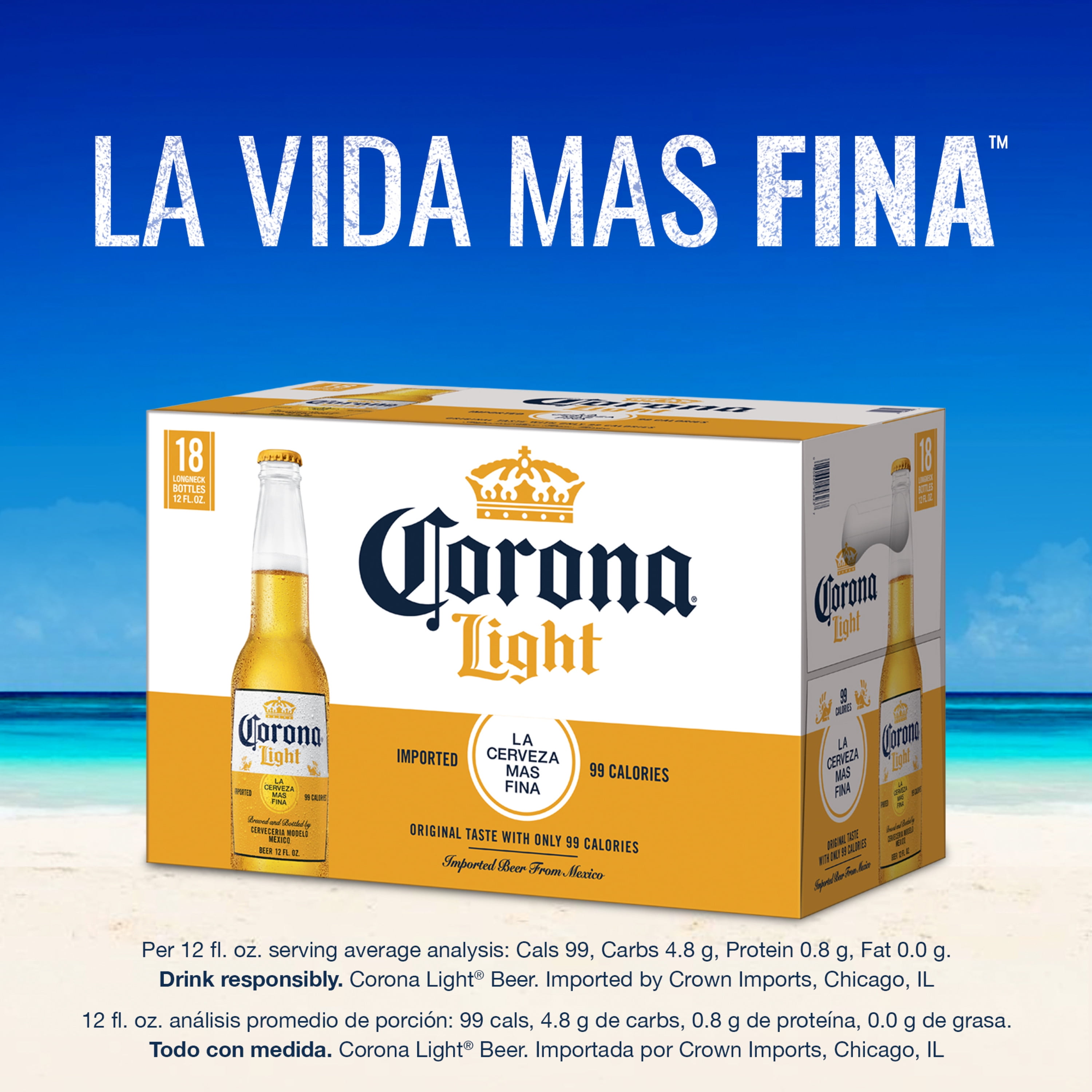 Corona Light Mexican Lager Import Light Beer, 18 Pack, 12 fl oz Glass Bottles, 4% ABV