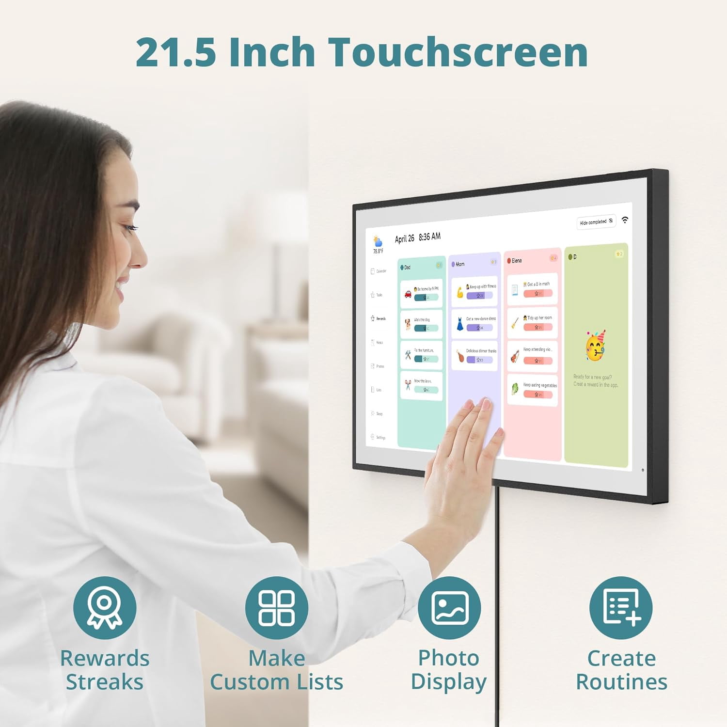 21.5 Inch Digital Calender,  Electronic Wall Calender Planner for Family Schedules-Black