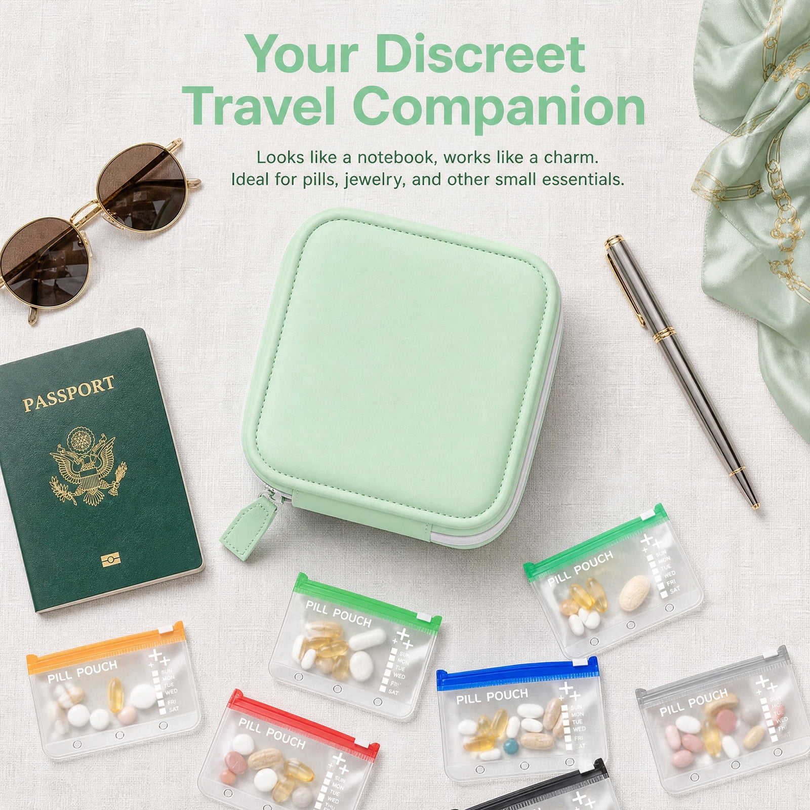 Travel Pill Organizer, Waterproof Pill Pouch Set for Medicine, 14 Color-Coded Pouches