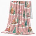 thumbnail image 2 of Whimsical Pastel holiday cottage Village Scene, Festive Holiday Scene, Warm Flannel Blanket for Living Room and Reading Nook, Art Lovers Friendship Gift, Festive Home Decor, 2 of 9