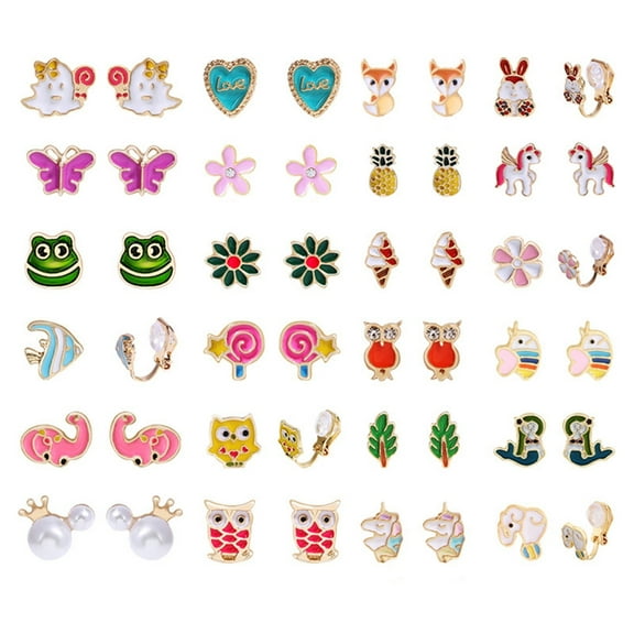 SIEYIO Pairs of 24 Clip Earrings Sets Cute Tiny Non-Piercing Earrings Flower