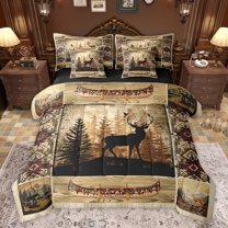 jejeloiu Bohemian Sailboat 7-Piece Twin Bedding Sets,Jungle Animal Deer Bear Bedding Comforter Set,Retro Aztec Geometric Sheet Sets For Men Women,Microfiber Bedroom Decor Reversible