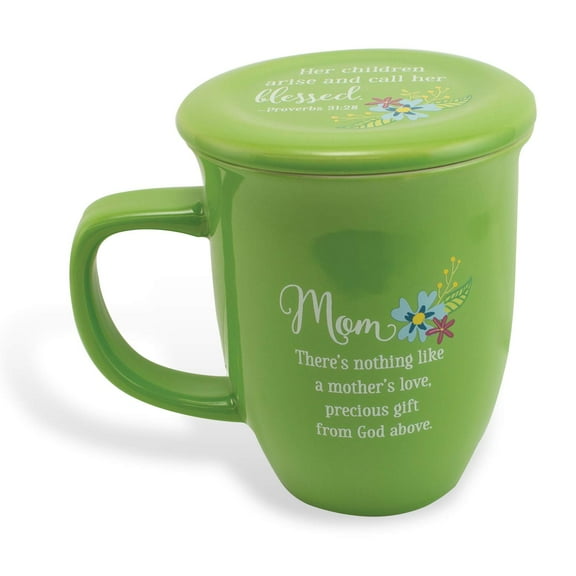 CA Gift 165783 14 oz Grace Outpoured Mom with Coaster & Lid Mug, Green & White