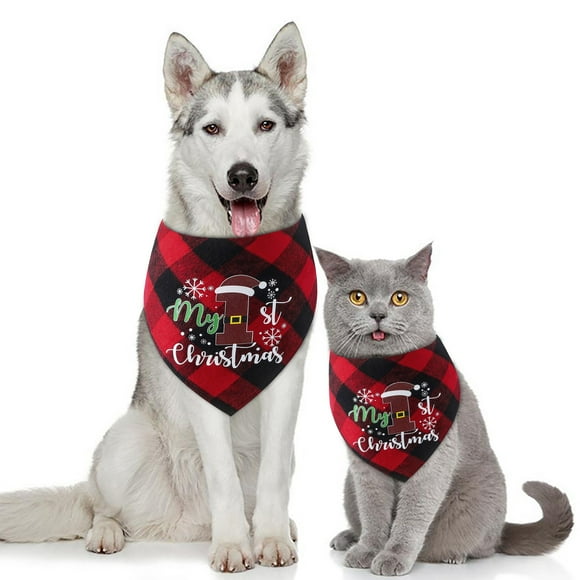 Foulard pour Chien des Fêtes à Carreaux Action de Grâce Noël Automne Bandana pour Chien Foulard Triangles Bavoir Carrés Ensemble Cadeau Accessoires pour Animaux