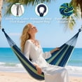 thumbnail image 5 of Double Hammock Comfortable for Hanging Sturdy 440lbs Capacity Hammock for Camping Outside Garden Outdoor Indoor Patio Backyard, Blue Green, 5 of 7
