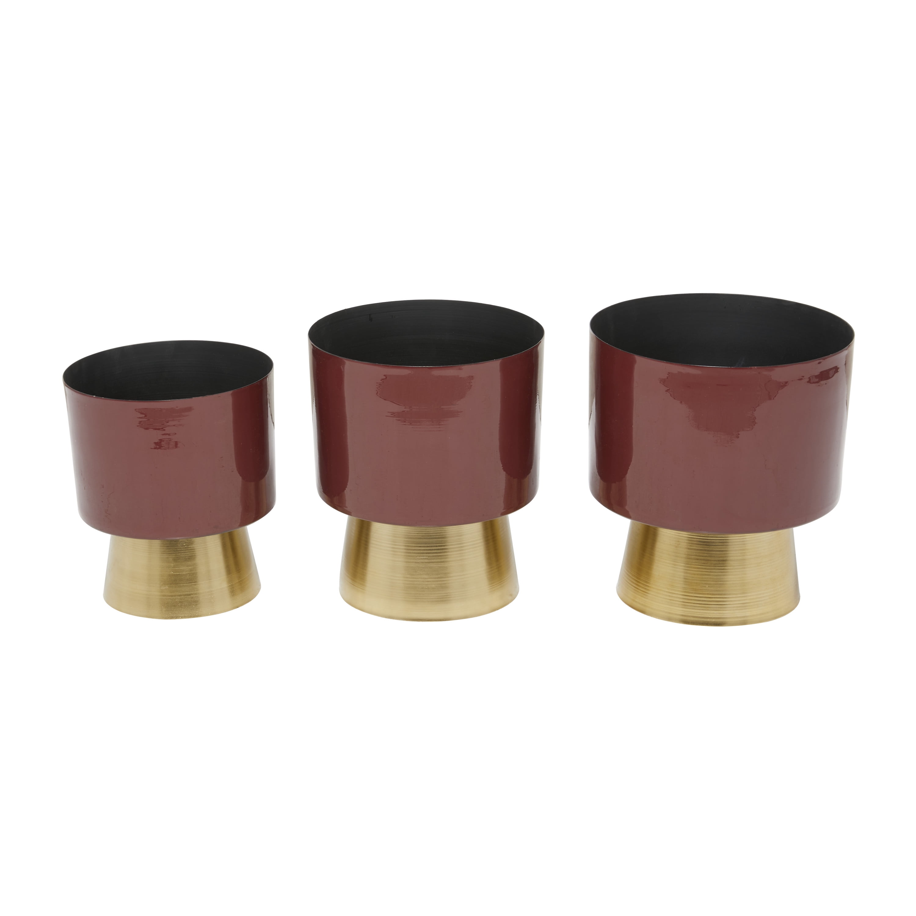 CosmoLiving by Cosmopolitan 11", 10", 9"H Red Metal Planter with Gold Base (3 Count)