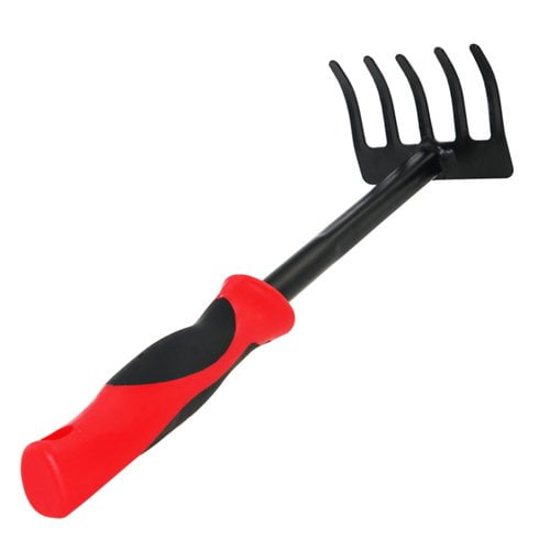 Garden Hand Rake Metal Garden Cultivator Tools Black and Red Small
