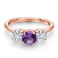 thumbnail image 3 of Gem Stone King 18K Rose Gold Plated Silver Purple Amethyst and White Moissanite Engagement Ring for Women | 2.00 Cttw | Round 6MM | Gemstone February Birthstone | Size 8, 3 of 7
