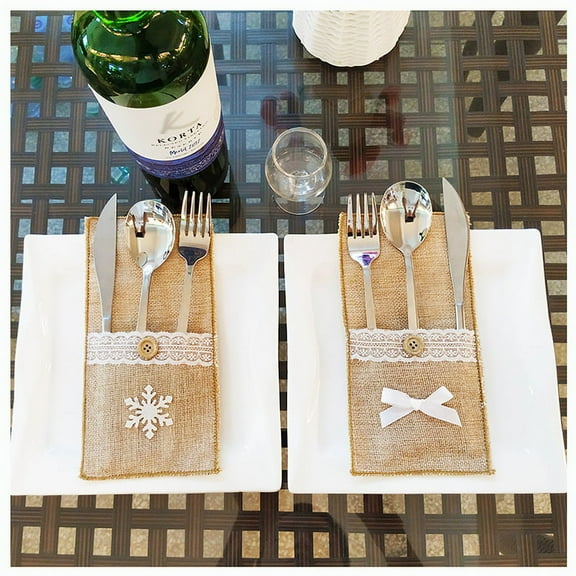 6 Pcs Xmas Fork Bag Cutlery Storage Bag Christmas Tableware Bags Xmas Cutlery Holder Hessian Silverware Holders Wedding Table Decoration Holiday Bag Burlap Dining Table Spoon