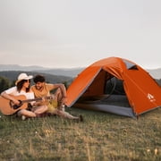 Backpacking Tent 2 Persons with Aluminium Pole Camping Tent Lightweight Rainproof Easy Clip Setup Two Doors Double Layers 2.2x1.4m