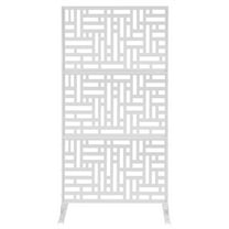 ToppiJoy White Modern & Stylish Steel Privacy Screen, Freestanding Outdoor Decorative with Stand for Patio, Garden, Balcony, Porch Featuring Precise Laser Cut