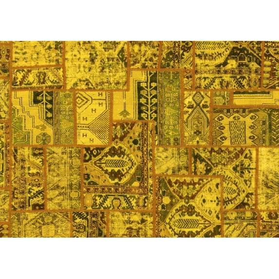 Ahgly Company Machine Washable Indoor Rectangle Abstract Yellow Modern Area Rugs, 5' x 8'