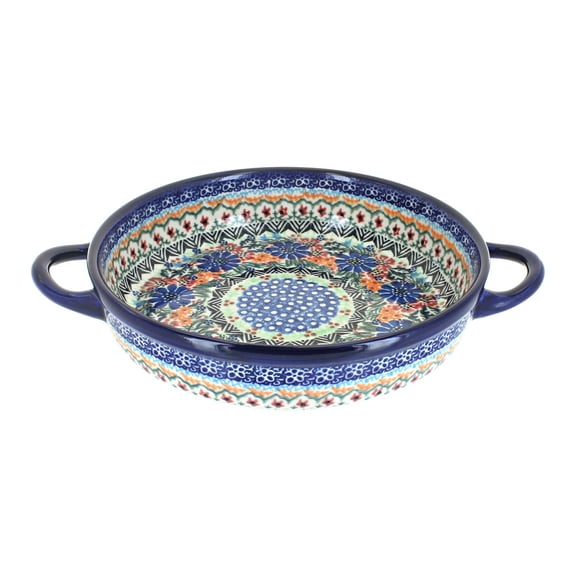 Blue Rose Polish Pottery Ashley Small Round Baker with Handles
