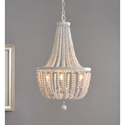 Dumas White with Weathered Wood Beads 3 Light Chandelier