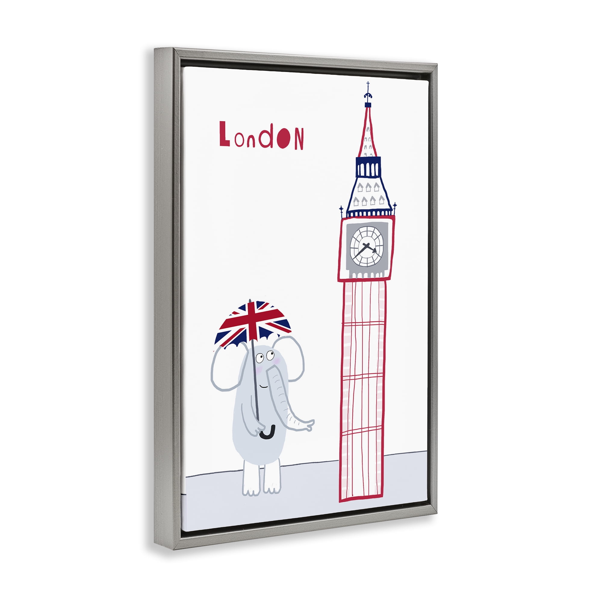 Elephant & Big Ben London Gray Framed Floater Canvas Wall Art, design by Carla Daly