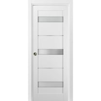 Panel Lite Pocket Door 18 x 80 with Frames | Quadro 4055 White Silk with Frosted Opaque Glass | Kit Trims Rail Hardware | Solid Wood Interior Pantry Kitchen Bedroom Sliding Closet Sturdy Doors