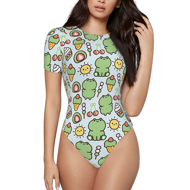 Fotbe Frog With Sweet Body de Mujer con Cuello Redondo y Mangas Cortas, Sin Mangas Ajustado, Suave, Cómodo y Básico-Medium
