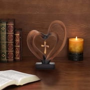 Easter Jesus Entwined Hearts Cross Decor, Wooden Table Ornaments for Home, Catholic Religious Gift, Heart Statue with Jesus Cross Decorations for Home Decor and Desktop Ornaments