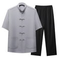 thumbnail image 2 of Awdenio Mens Two Piece Summer Outfit Traditional Long Sleeve Tang Kung Fu Uniform Men's Shirt and Pants Set, 2 of 3