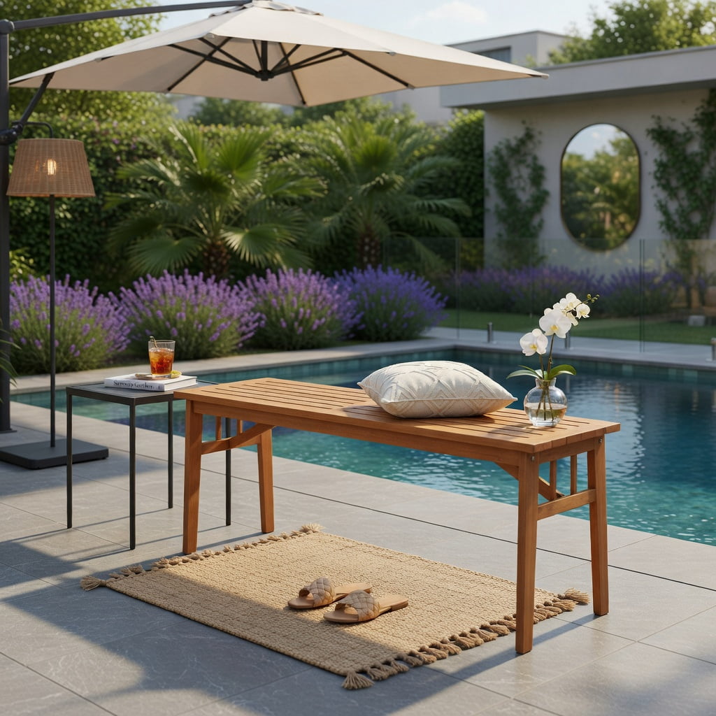 Hommoo 48" Acacia Wood Bench, Dining & Garden Bench with Breathable Slat Seat, Triangular Support Frame, Natural