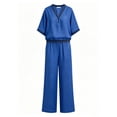 thumbnail image 7 of Cagogo Women Plus Size 2 Piece Set V Neck Short Sleeve Top Wide Leg Pants Casual Summer Boho Vacation Outfits Loose Matching Lounge Sets Tracksuits Travel Cruise Clothes, Blue 3XL, 7 of 7