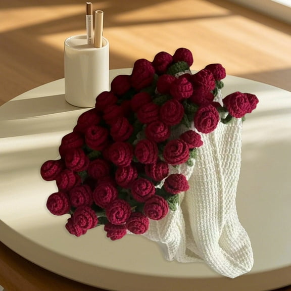 Handmade Crochet Rose Bouquet Blanket – 31.5" Knitted Floral Throw – Soft & Romantic Pastel-Toned Blanket for Bedroom, Living Room – Gift for Mothers, Brides & Home Decor (Finished Blanket)