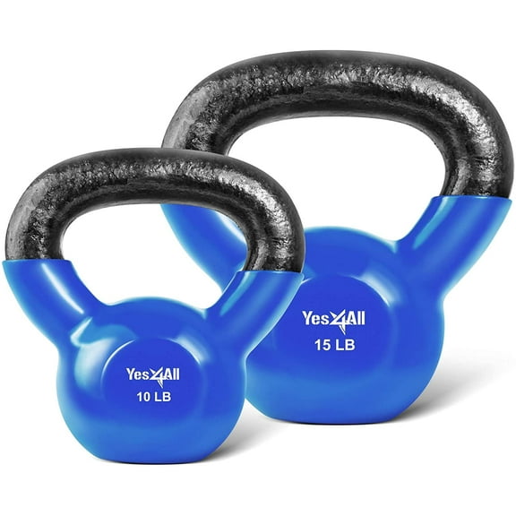 Yes4All 25 lb Vinyl Coated / PVC Kettlebell, Blue, Combo / Set, Includes 10-15lb