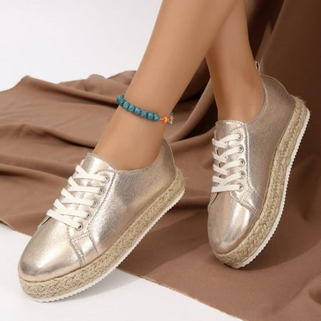 

Homadles Women Casual Flat Shoes- Thick Sole Breathable Round Toe Breathable Flats Sandals Gold Size 5.5